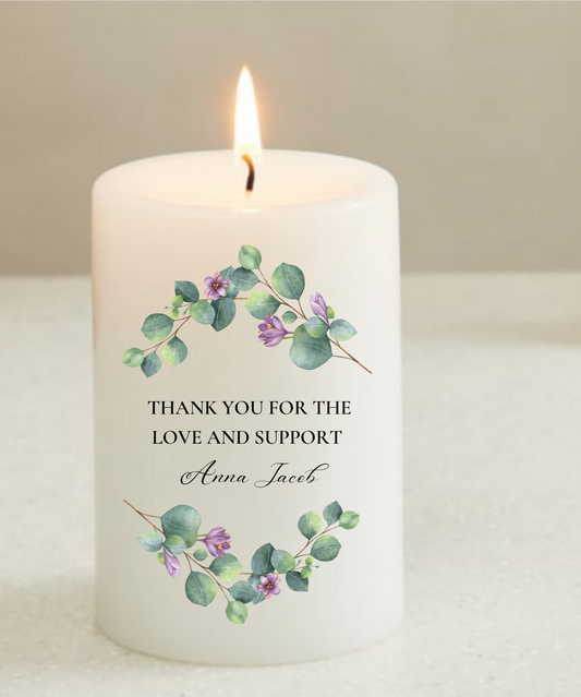Customised Green Foliage Thank You Candles