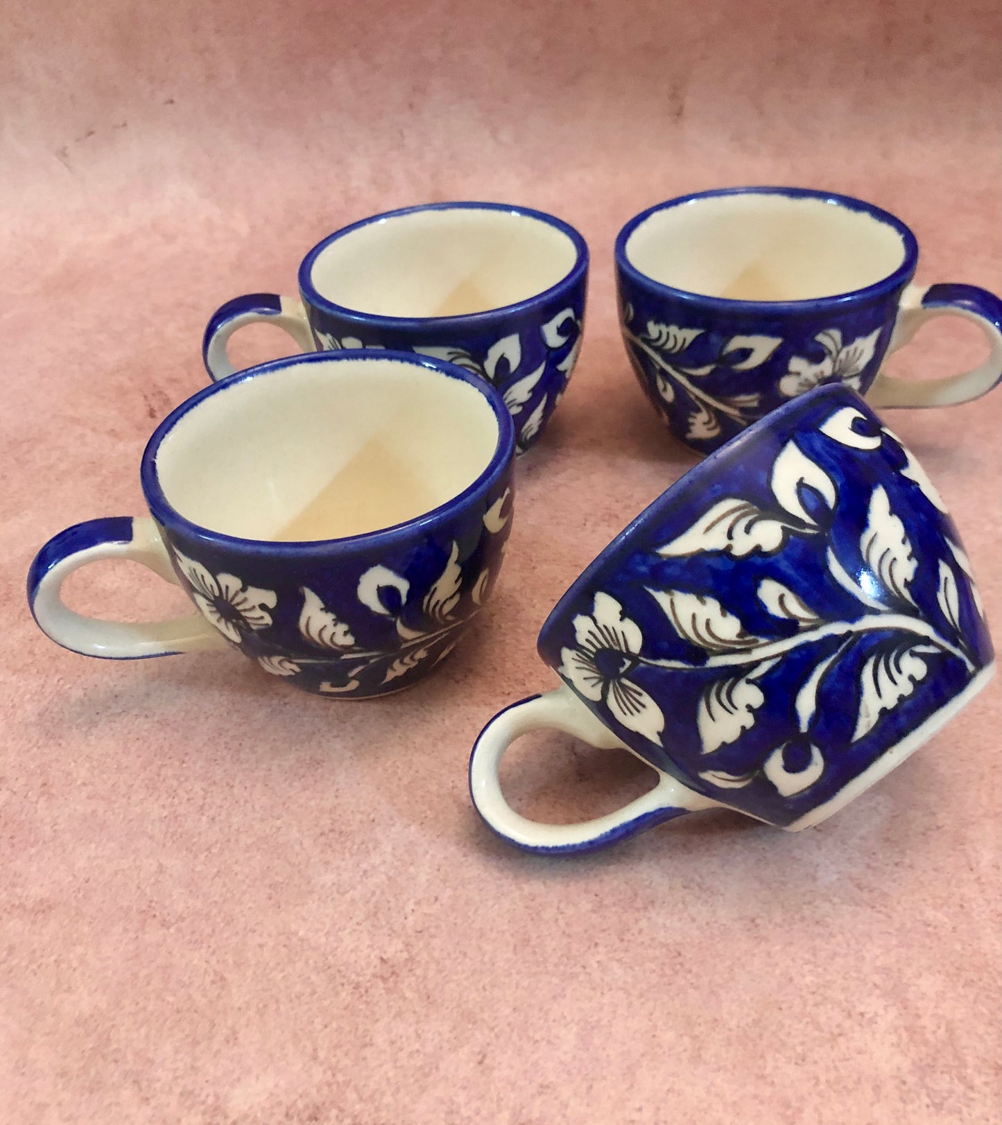 Handpainted Mughal Blue and White Ceramic Tea Cups ( Set of 2 )