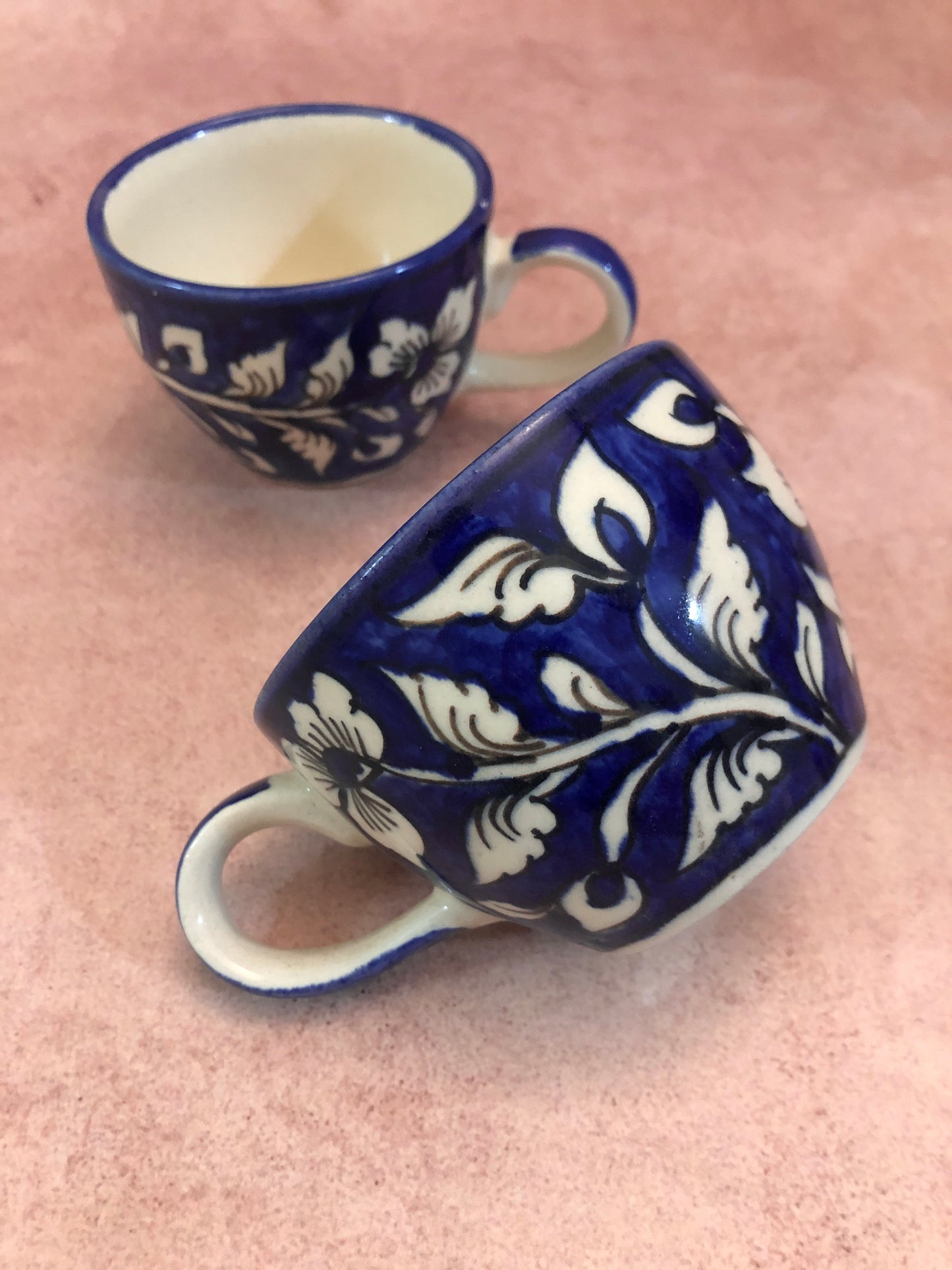 Handpainted Mughal Blue and White Ceramic Tea Cups ( Set of 2 )