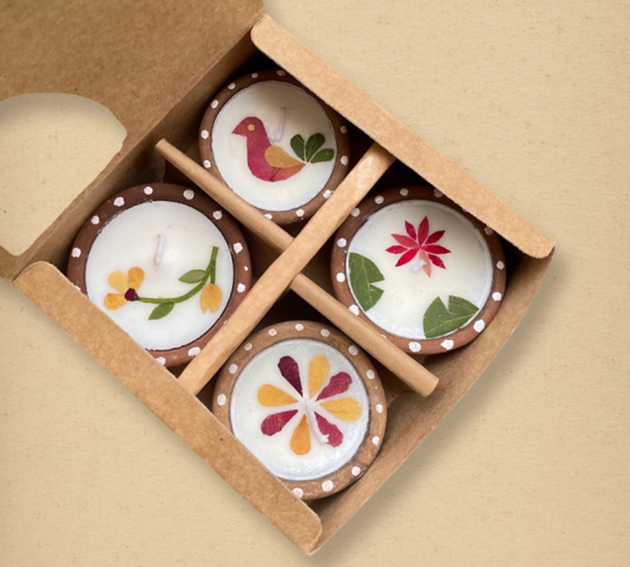 Floral Mitti Candles ( Set of 4 )