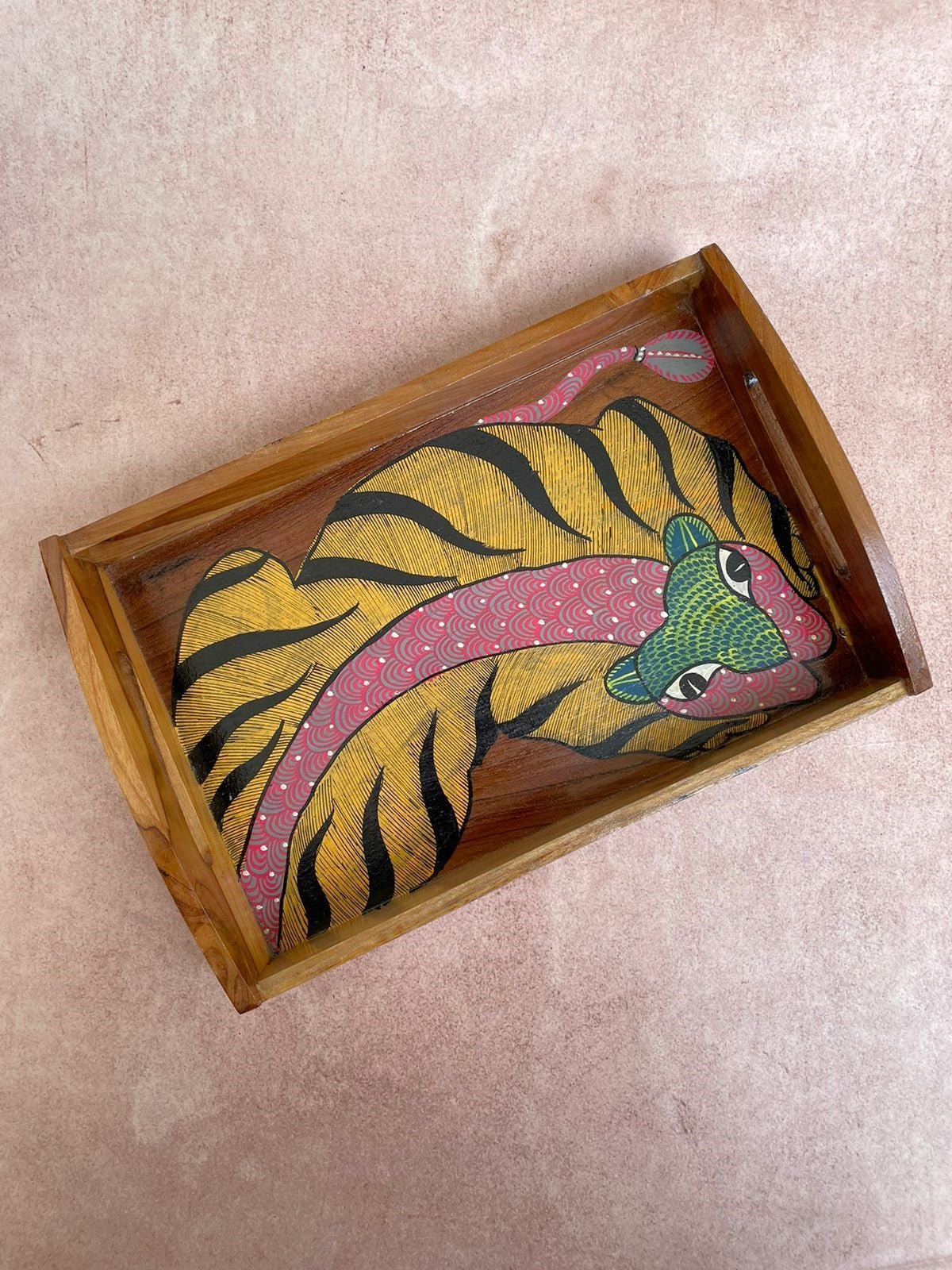 Gond Wooden Handpainted Tiger Tray ( Large )