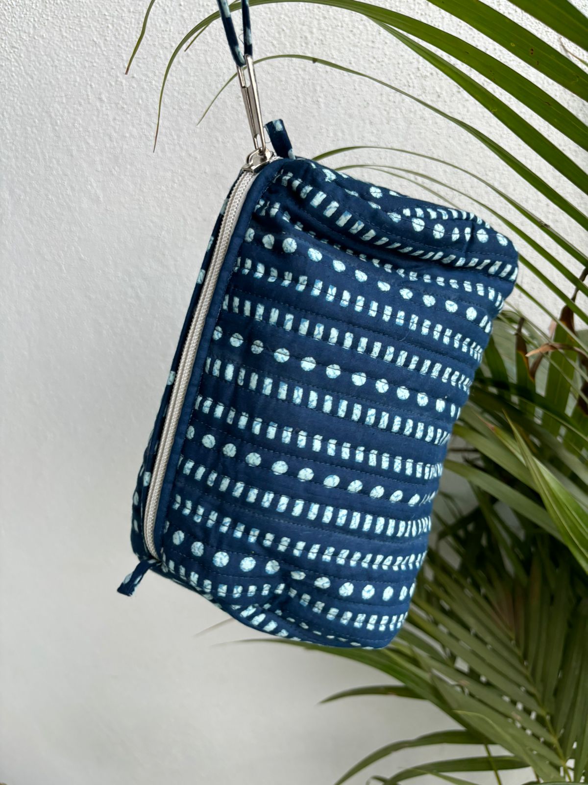 Indigo block Printed Puffy Travel Pouch