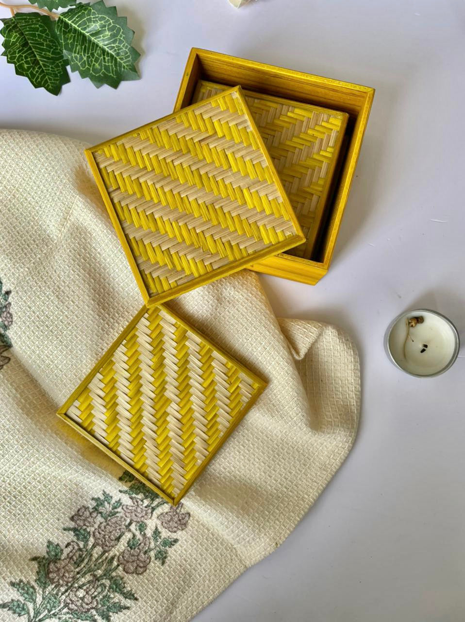 Mustard Yellow Bamboo Coasters ( Set of 6 )