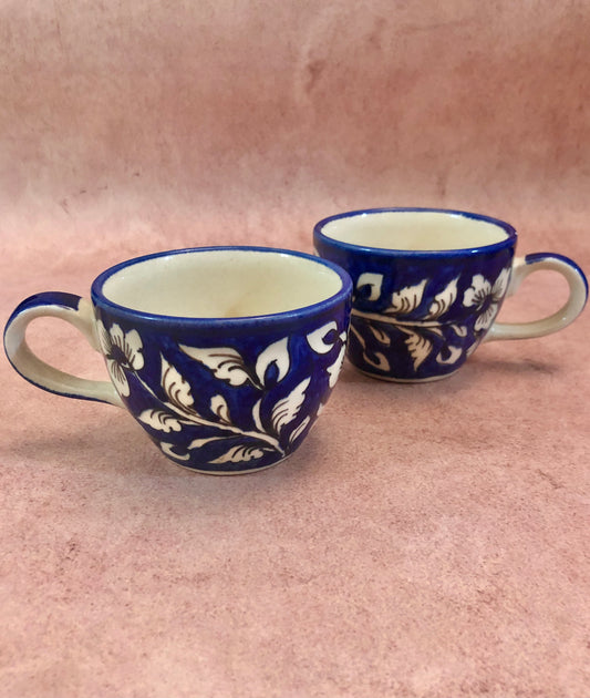 Handpainted Mughal Blue and White Ceramic Tea Cups ( Set of 2 )