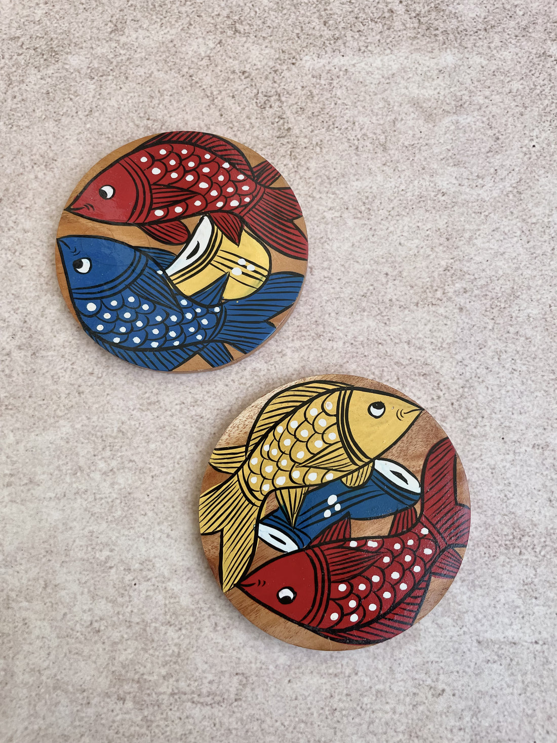 Pattachitra Wooden Machali Coaster ( Set of 2 ) – Ahavah Crafts