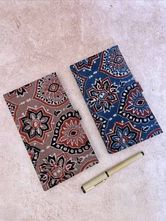 Blockprinted Ajrakh Journal  and Bamboo Pen (Set of 2)
