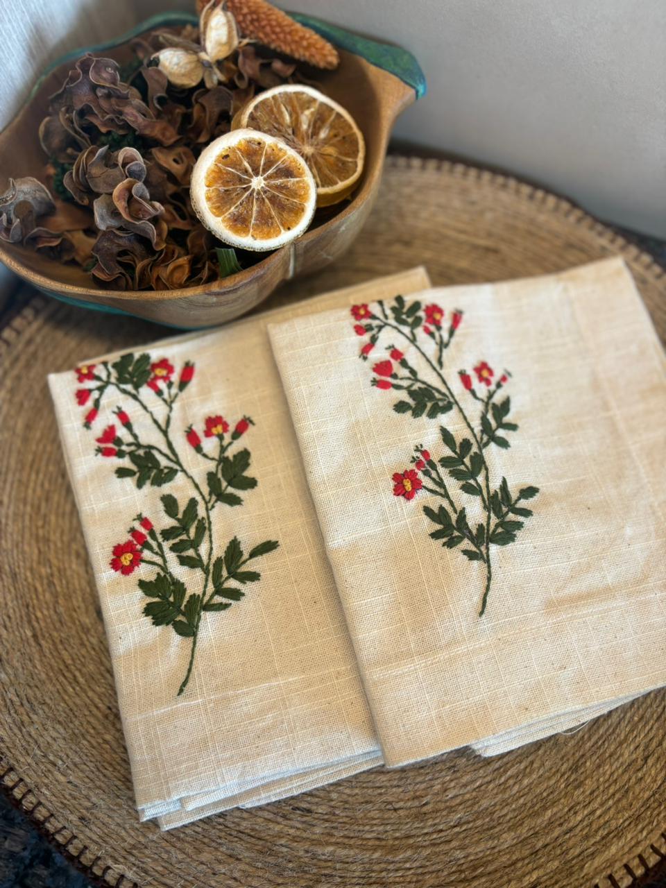 Red Floral Embroidered Table Mats / Napkins