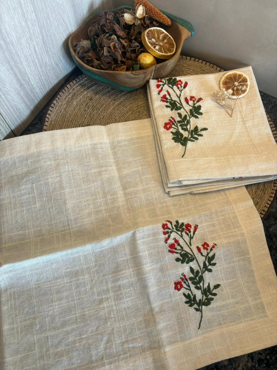 Red Floral Embroidered Table Mats / Napkins