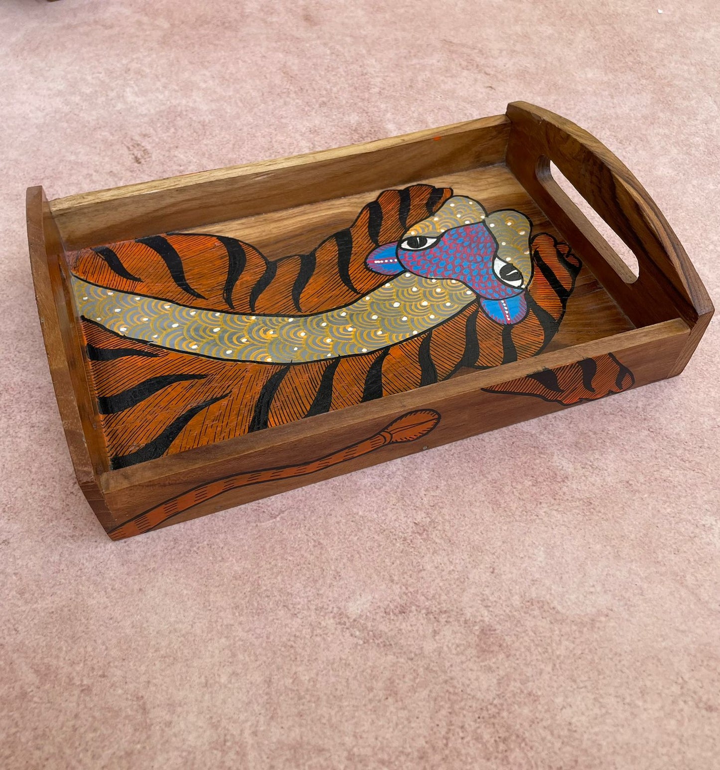 Gond Wooden Tiger Handpainted Tray