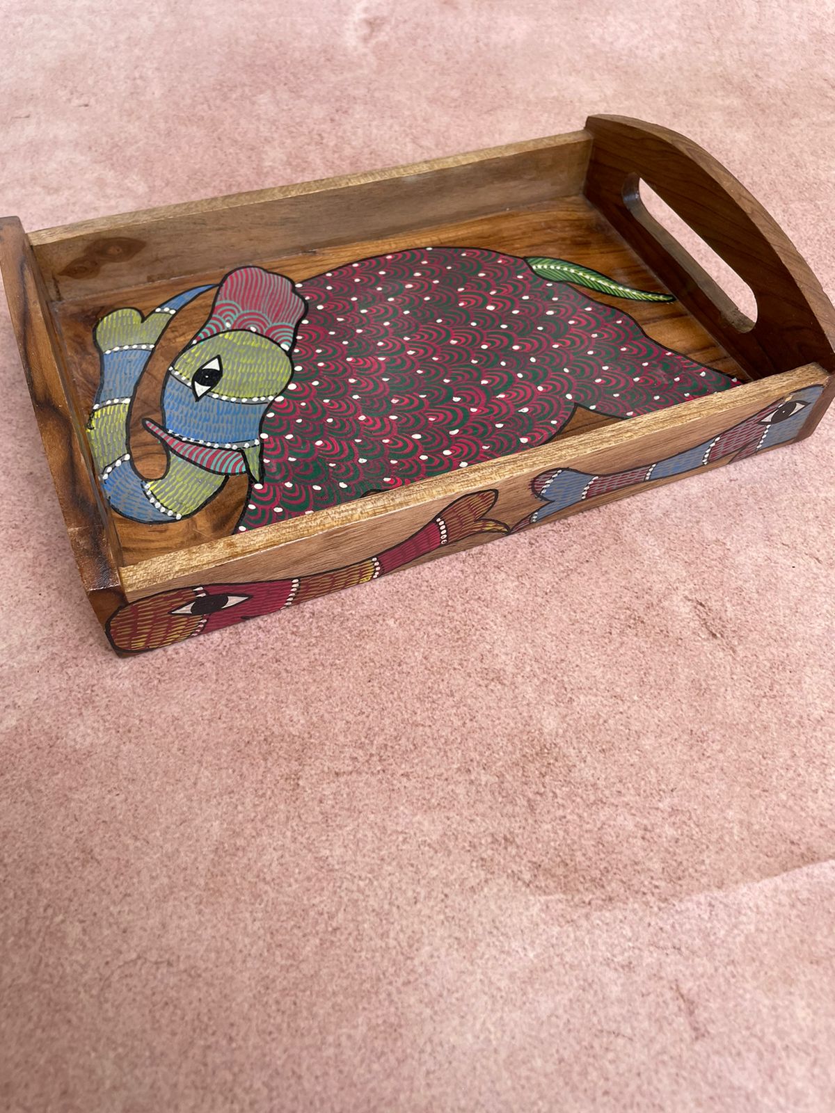 Gond Wooden Haathi Handpainted Tray