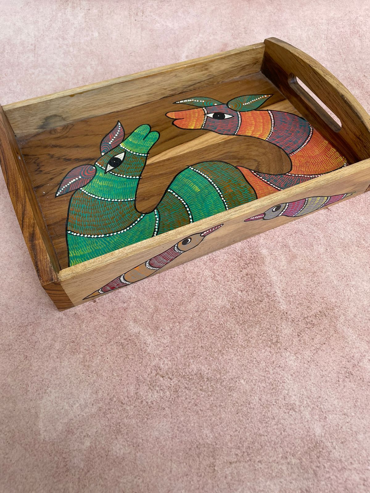 Gond Wooden Handpainted Deer Tray ( Large )