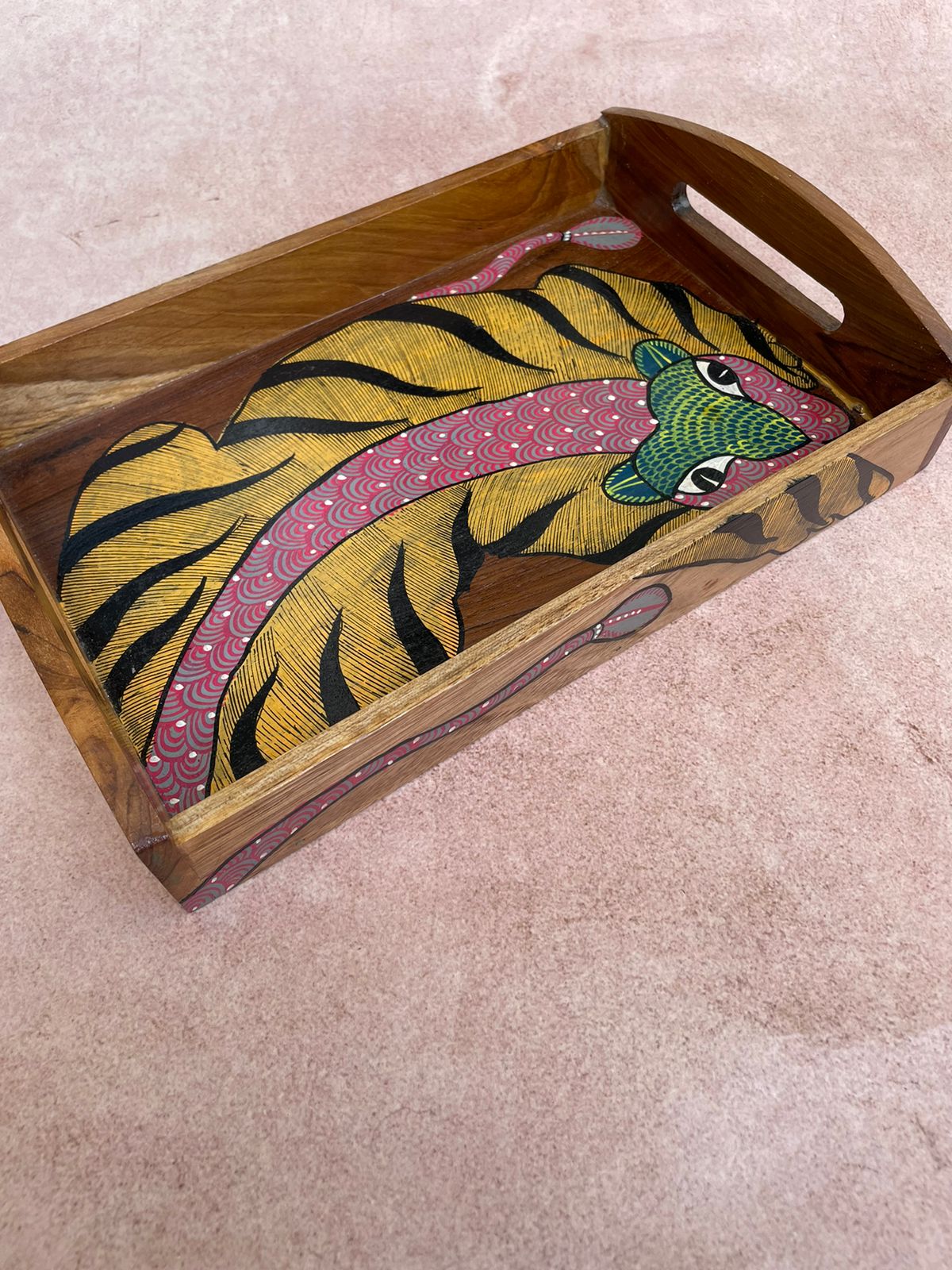 Gond Wooden Handpainted Tiger Tray ( Large )