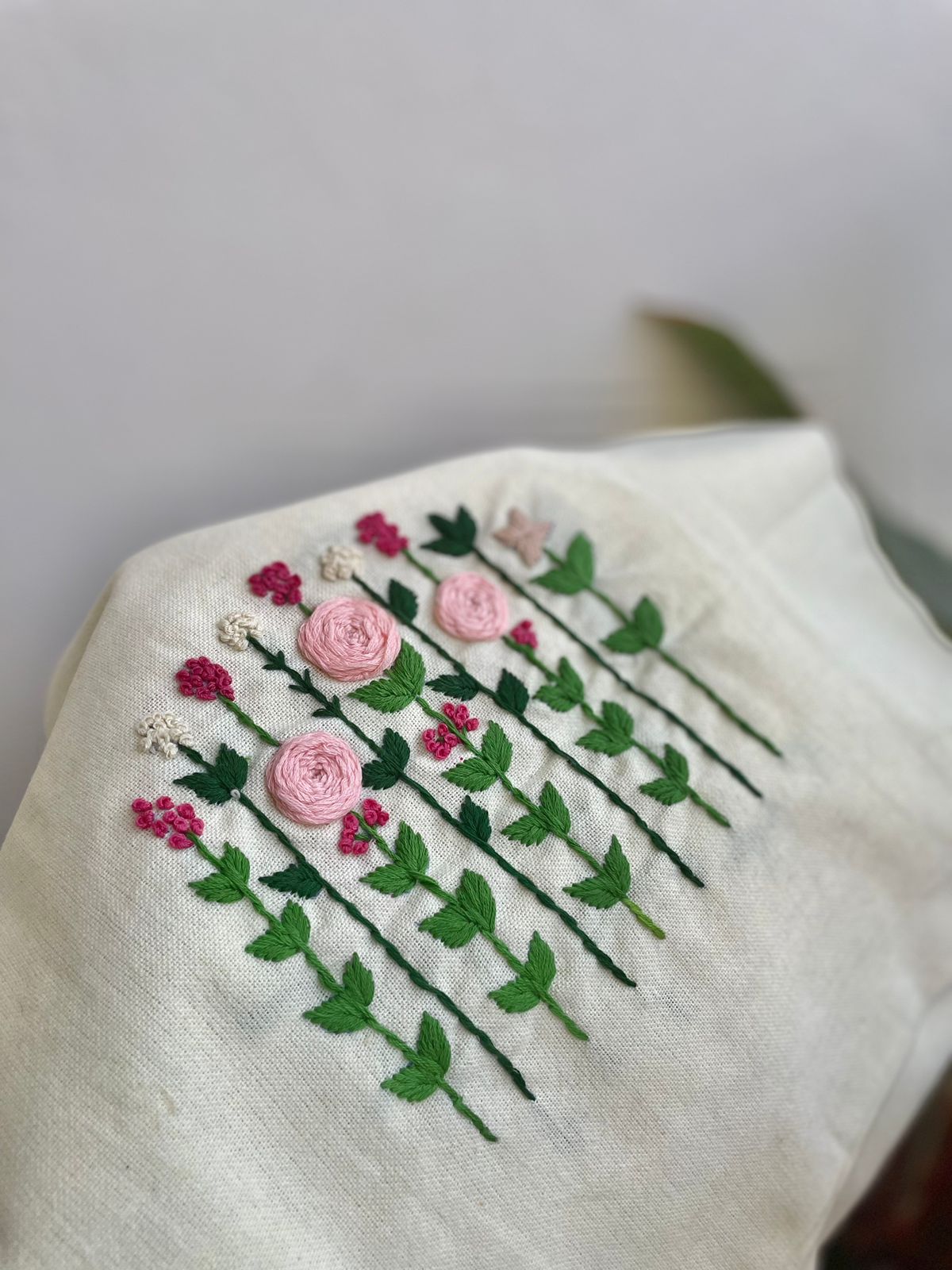 Embroidered Cream Floral Tote Bag