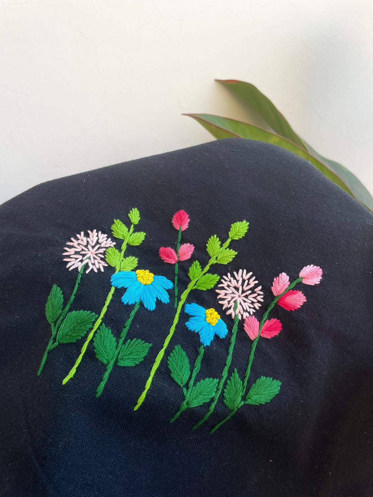Embroidered Black Floral Tote Bag
