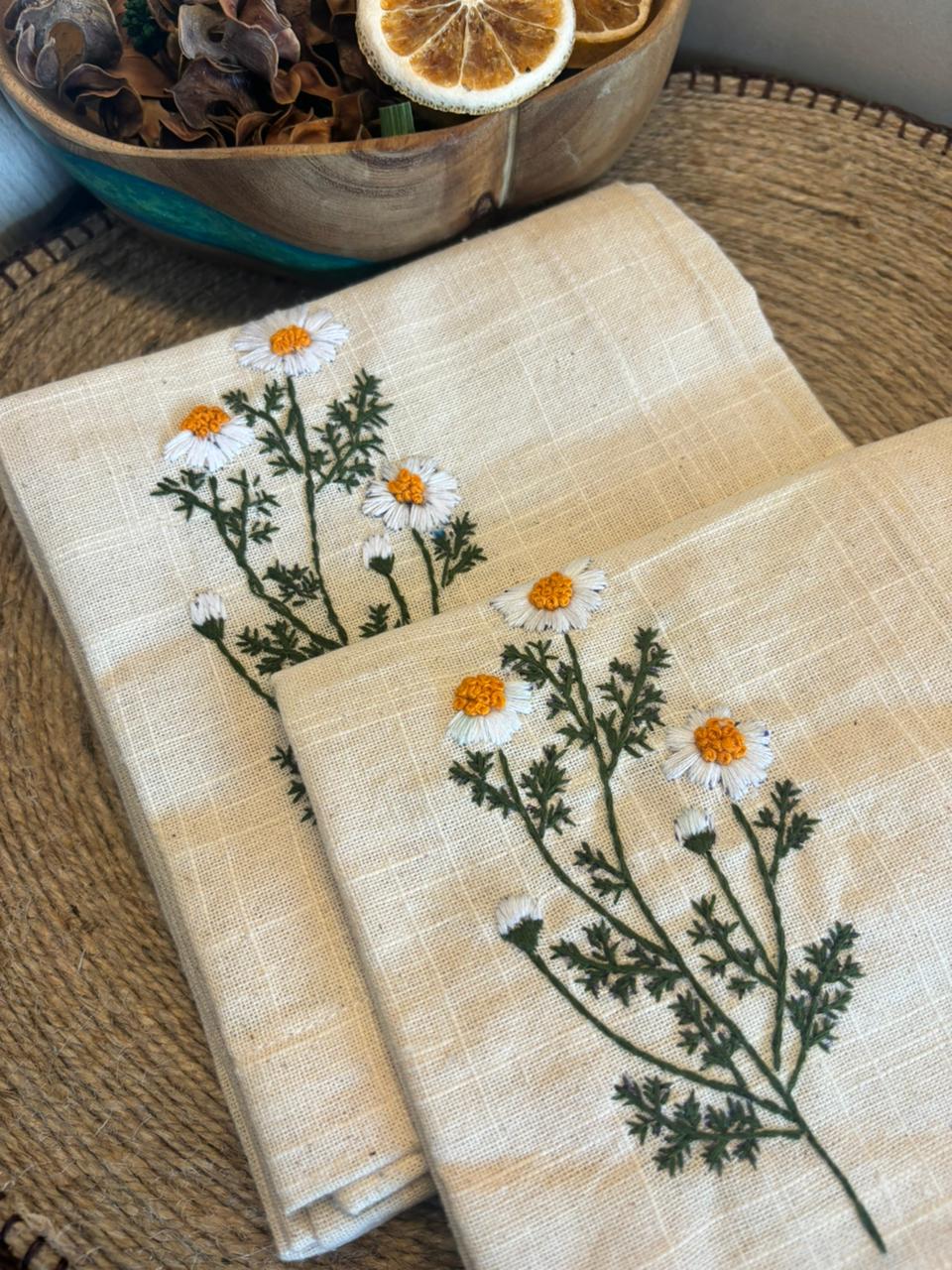 Daisy Embroidered Table Mats / Napkins