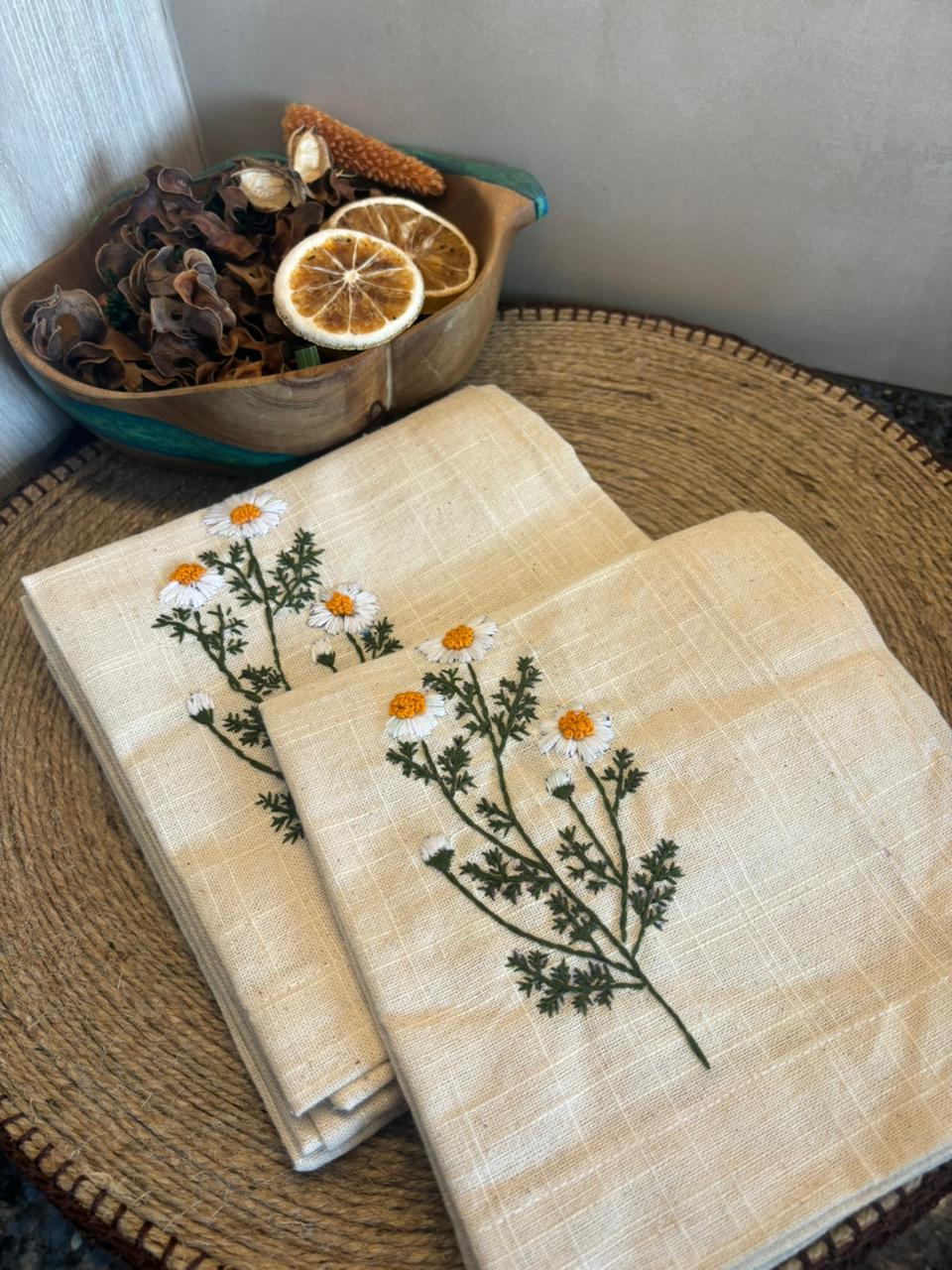 Daisy Embroidered Table Mats / Napkins